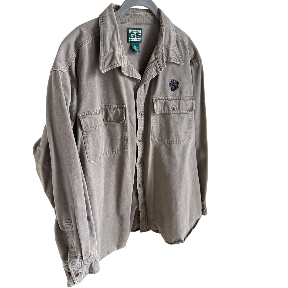 Gander Mountain Guide Series Canvas Shirt XL Tan Dog Embroidery Hunting Workwear - Picture 2 of 4